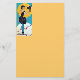 Halloween Cat Girl and Black Cat Stationery