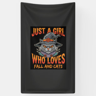 Halloween Cat Girl Witch Hat Fall Design Banner
