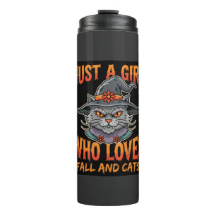 Halloween Cat Girl Witch Hat Fall Design Thermal Tumbler