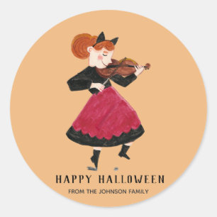 Halloween cat girl with pink dress classic round sticker