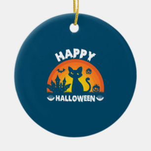 Halloween Cat Happy Halloween Birthday Ceramic Ornament