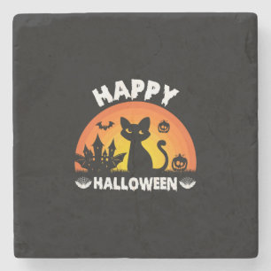Halloween Cat Happy Halloween Birthday Stone Coaster
