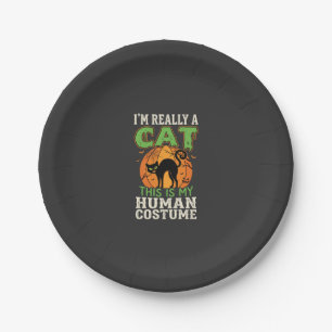 Halloween Cat Human Costume Funny Design Paper Plate