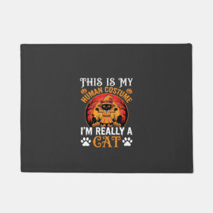 Halloween Cat Human Costume Vintage Graphic Doormat
