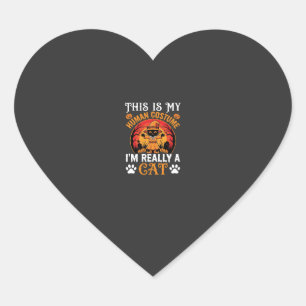 Halloween Cat Human Costume Vintage Graphic Heart Sticker