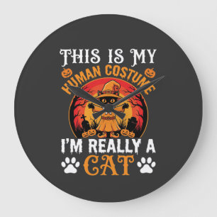 Halloween Cat Human Costume Vintage Graphic Large Clock