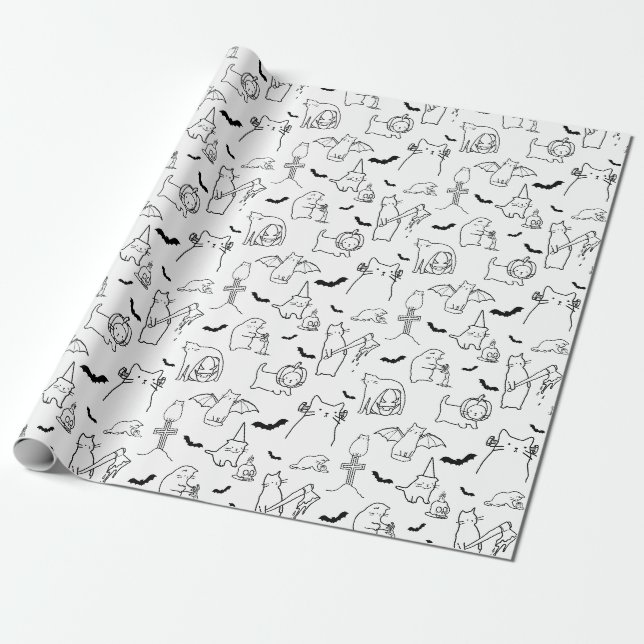 Halloween Cat Illustration Wrapping Paper (Unrolled)