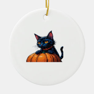 Halloween Cat in Enchanted Pumpkin Patch Classic T Ceramic Ornament