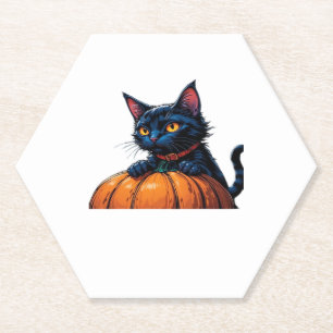 Halloween Cat in Enchanted Pumpkin Patch Classic T Paper Coaster