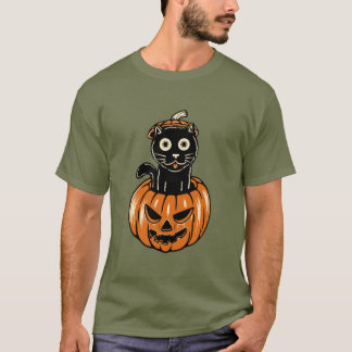 Halloween Cat In Pumkin T-Shirt