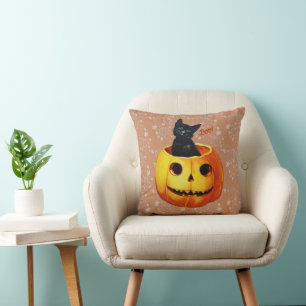 Halloween Cat in Pumpkin Cushion