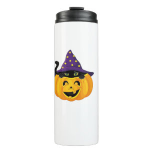 Halloween Cat in Pumpkin � Cute Black Kitten Stick Thermal Tumbler