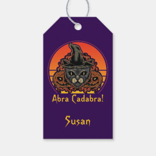 Halloween Cat in Witch Hat Abra Cadabra Vintage Gift Tags