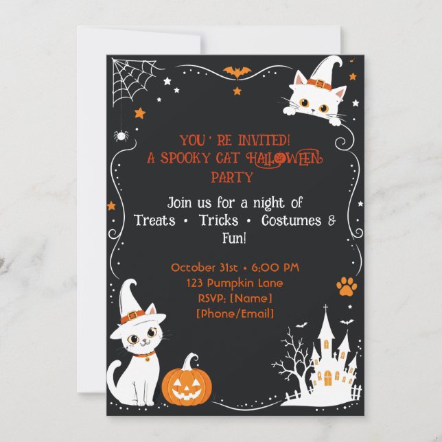Halloween Cat Invitation Back Design | Cute Spooky (Front)