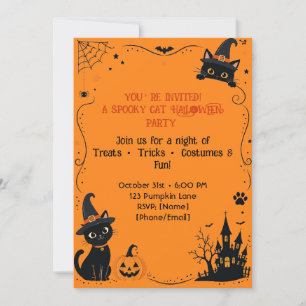 Halloween Cat Invitation Back Design Cute Spooky