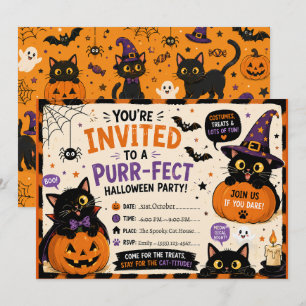 Halloween Cat Invitation Card, Cute Spooky Party