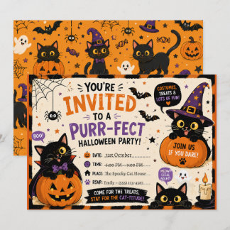 Halloween Cat Invitation Card, Cute Spooky Party