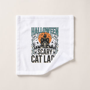 Halloween Cat Lady Scary Haunted House Vintage_1 Wash Cloth