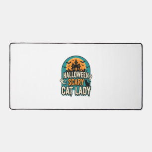 Halloween Cat Lady Scary Vintage Haunted House_1 Desk Mat