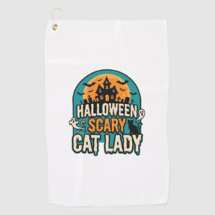 Halloween Cat Lady Scary Vintage Haunted House_1 Golf Towel
