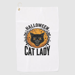 Halloween Cat Lady Vintage Black Cat Shirt Design Golf Towel