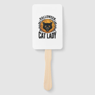 Halloween Cat Lady Vintage Black Cat Shirt Design Hand Fan