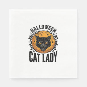 Halloween Cat Lady Vintage Black Cat Shirt Design Napkin