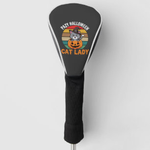 Halloween Cat Lady Witch Pumpkin Retro Design Golf Head Cover