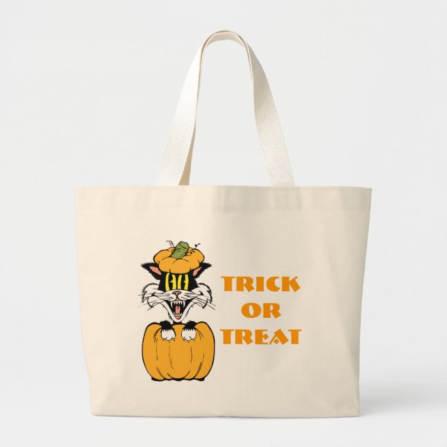 Halloween Cat Large Tote Bag (Front)