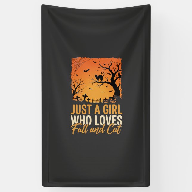 Halloween Cat Lover Fall Sunset Graphic Banner (Vertical)