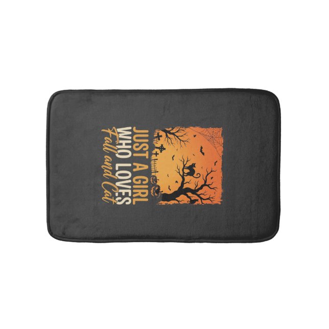 Halloween Cat Lover Fall Sunset Graphic Bath Mat (Front)