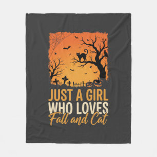 Halloween Cat Lover Fall Sunset Graphic Fleece Blanket