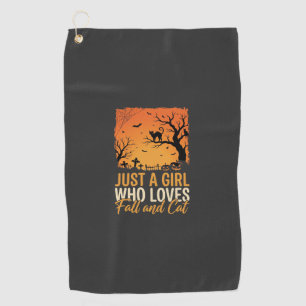 Halloween Cat Lover Fall Sunset Graphic Golf Towel