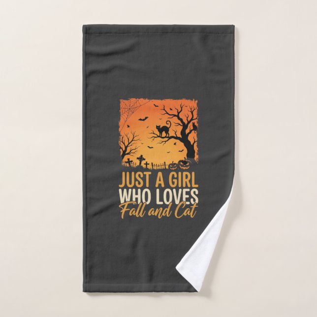 Halloween Cat Lover Fall Sunset Graphic Hand Towel (Hand Towel)