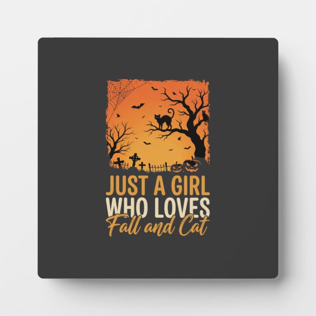Halloween Cat Lover Fall Sunset Graphic Plaque (Front)