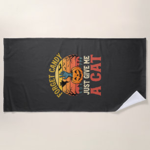 Halloween Cat Lover Forget Candy Vintage Graphic Beach Towel