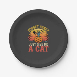 Halloween Cat Lover Forget Candy Vintage Graphic Paper Plate