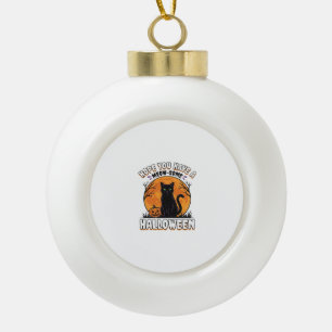 Halloween Cat Meow-Some Vintage Engraving Design_1 Ceramic Ball Christmas Ornament