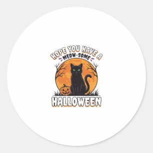 Halloween Cat Meow-Some Vintage Engraving Design_1 Classic Round Sticker