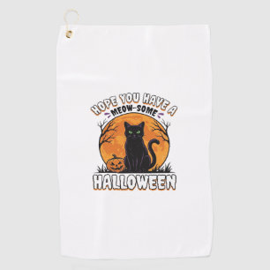 Halloween Cat Meow-Some Vintage Engraving Design_1 Golf Towel