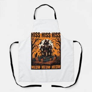 Halloween Cat Meow Spooky Vintage Witch House Apron