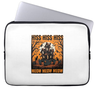 Halloween Cat Meow Spooky Vintage Witch House Laptop Sleeve
