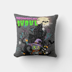 Halloween Cat "Meowgical Ghoul" Witch Kitten Cushion
