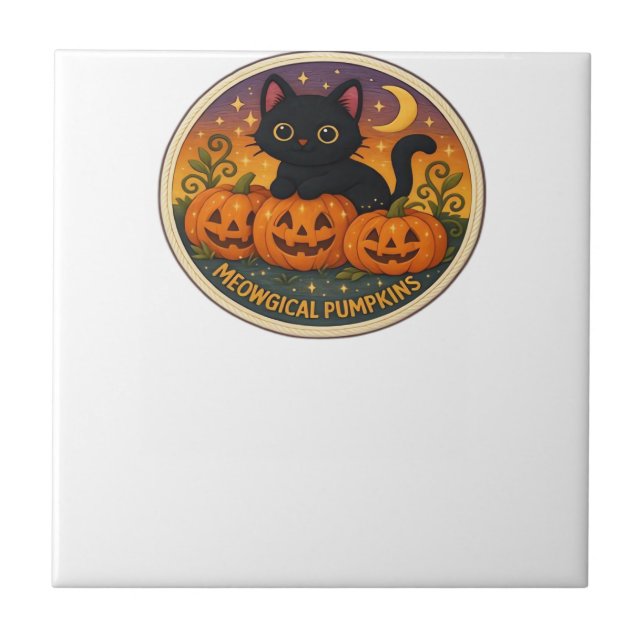 Halloween Cat Meowgical Pumpkins Embroidery Design Ceramic Tile (Front)