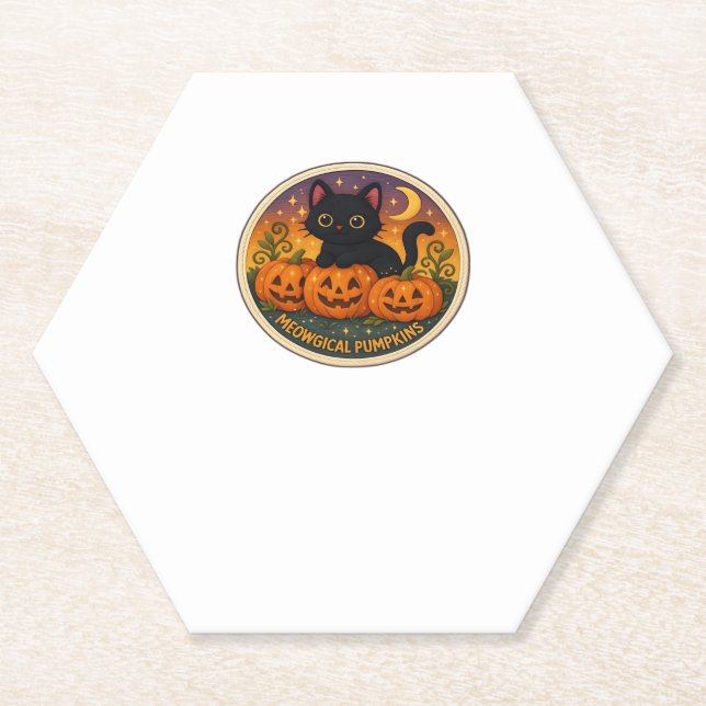 Halloween Cat Meowgical Pumpkins Embroidery Design Paper Coaster (Front)