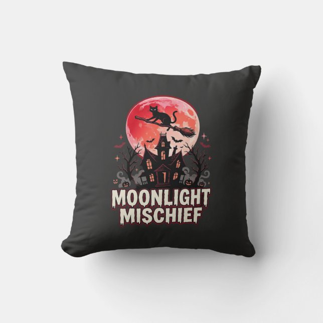 Halloween Cat Moonlight Mischief Cushion (Front)