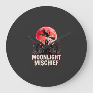 Halloween Cat Moonlight Mischief Large Clock