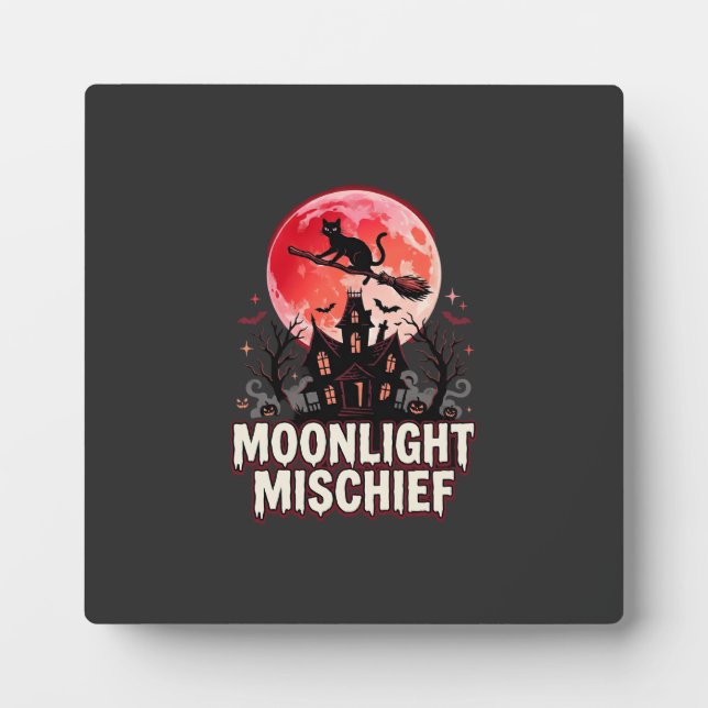 Halloween Cat Moonlight Mischief Plaque (Front)