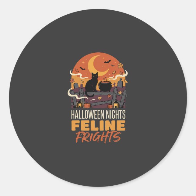 Halloween Cat Moonlit Magic Classic Round Sticker (Front)