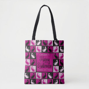 Halloween cat mosaic tote bag